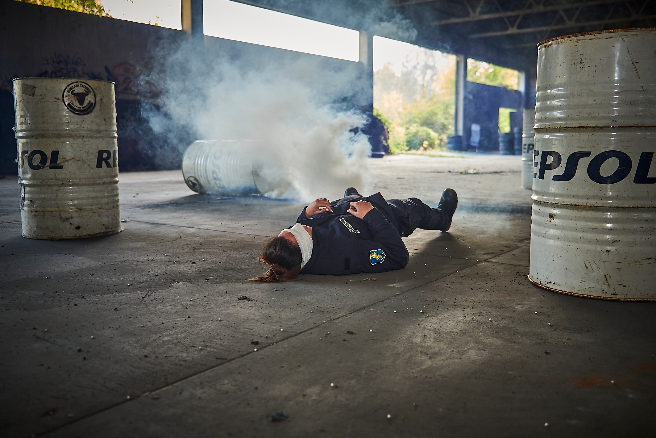 AREMT European Office — Tactical EMS scenario, casualty on ground with smoke